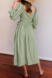 Street Solid Patchwork Square Collar Waist Skirt Dresses