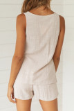 Fashion Street Solid Split Joint V Neck Sleeveless Two Pieces