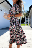 Elegant Floral Frenulum V Neck A Line Dresses