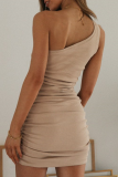 Fashion Elegant Solid Fold Oblique Collar Wrapped Skirt Dresses