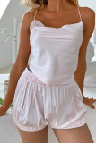 Fashion Sexy Solid Backless Spaghetti Strap Sleeveless Two Pieces