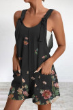 Casual Print Pocket V Neck Loose Rompers