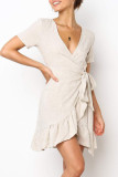 Fashion Elegant Solid Split Joint V Neck Irregular Dresses