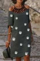 Casual Print Printing O Neck A Line Dresses