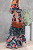 Fashion Street Print Split Joint Off the Shoulder A Line Dresses
