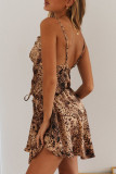 Fashion Street Leopard Split Joint Spaghetti Strap A Line Dresses