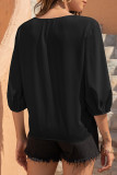 Fashion Street Solid Draw String V Neck Tops