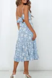 Fashion Sweet Print Backless Spaghetti Strap A Line Dresses
