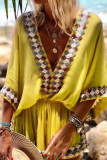 Fashion Street Print Split Joint V Neck Lantern Skirt Dresses