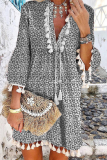 Casual Elegant Floral Tassel Split Joint V Neck A Line Dresses