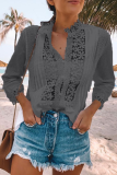 Casual Solid Lace V Neck Tops