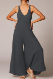 Fashion Simplicity Solid V Neck Loose Jumpsuits