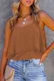 Fashion Solid Tassel Split Joint U Neck Tops