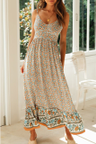 Bohemian Floral Split Joint V Neck Princess Dresses