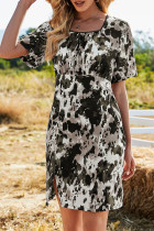 Fashion Street Print Split Joint Square Collar A Line Dresses