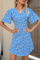 Elegant Floral Buckle V Neck A Line Dresses