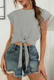 Fashion Sweet Solid Frenulum O Neck T-Shirts
