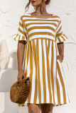 Fashion Casual Striped Patchwork O Neck A Line Dresses