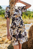 Fashion Street Print Split Joint Square Collar A Line Dresses