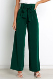 Work Simplicity Solid With Belt Loose High Waist Straight Solid Color Bottoms