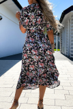Fashion Elegant Floral Frenulum V Neck A Line Dresses