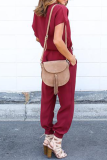 Casual Street Solid Frenulum V Neck Jumpsuits