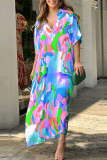 Bohemian Vacation Print Patchwork V Neck Printed Dress Short Sleeve Dress