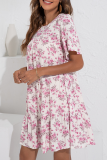 Elegant Floral Split Joint Flounce O Neck A Line Dresses
