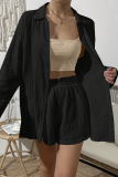 Casual Simplicity Solid Fold Turndown Collar Long Sleeve Two Pieces(8 Colors)