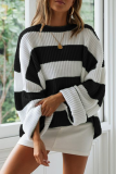 Casual Striped Patchwork Contrast O Neck Tops Sweater