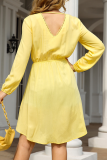Fashion Sweet Solid Split Joint V Neck Irregular Dress Dresses