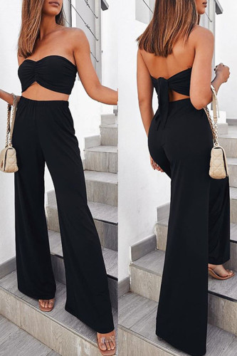 Fashion Casual Solid Split Joint Strapless Sleeveless Two Pieces