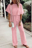 Fashion Casual Solid Frenulum O Neck Loose Jumpsuits