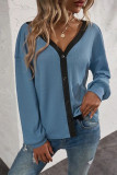 Casual Solid Patchwork Buttons V Neck T-Shirts