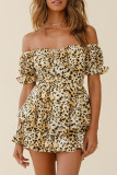 Fashion Street Print Patchwork Off the Shoulder Loose Rompers