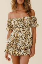 Fashion Street Print Patchwork Off the Shoulder Loose Rompers