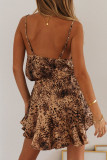 Fashion Street Leopard Split Joint Spaghetti Strap A Line Dresses