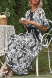 Fashion Street Print Split Joint Frenulum V Neck A Line Dresses