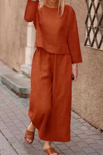 Casual Solid Solid Color O Neck Long Sleeve Two Pieces