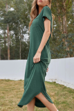 Casual Solid Patchwork Pocket O Neck Irregular Dress Dresses