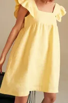 Fashion Sweet Solid Split Joint Square Collar Princess Dresses