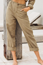 Casual Solid Buttons Fold Straight Straight Solid Color Bottoms