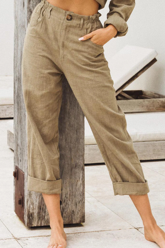 Casual Solid Buttons Fold Straight Straight Solid Color Bottoms