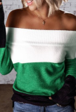 Street Color Lump Patchwork Off the Shoulder Tops