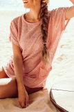 Casual Solid Patchwork Pocket O Neck Dresses