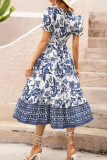 Elegant Vacation Floral Patchwork V Neck A Line Dresses