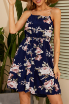 Fashion Elegant Floral Split Joint Backless A Line Dresses