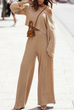 Fashion Sexy Solid Basic Off the Shoulder Long Sleeve Two Pieces