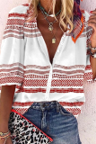 Street Print Buckle Mandarin Collar Tops