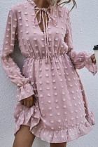 Fashion Street Solid Patchwork V Neck A Line Dresses